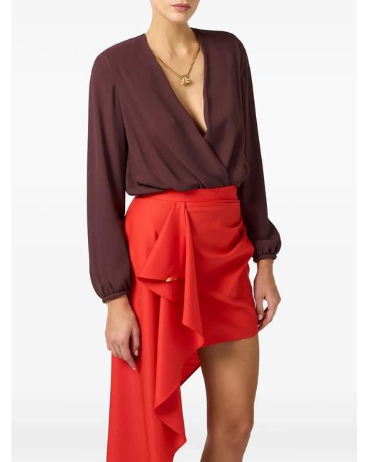 Elisabetta Franchi Purple Long-Sleeved Pendant-Necklace Bodysuit