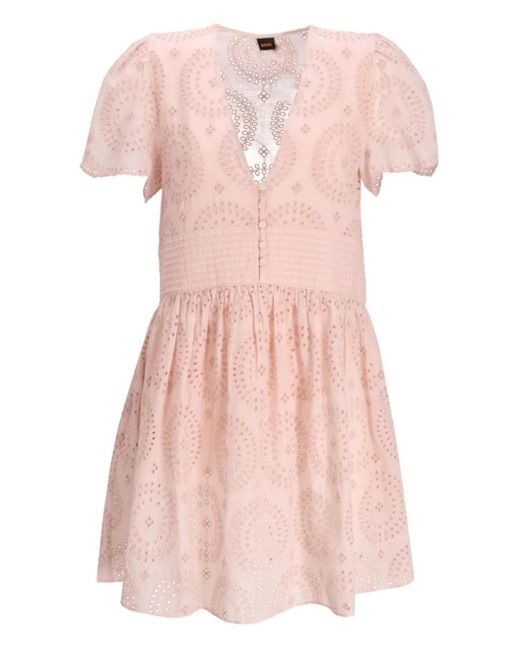 Boss Pink Embroidered Short-Sleeve Dress