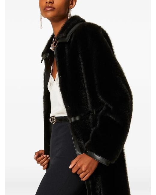 Twinset Black Faux-Fur Trim-Detail Coat