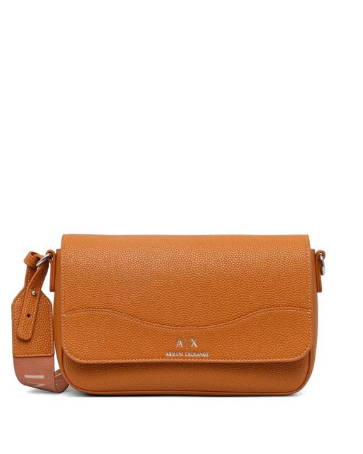 ARMANI EXCHANGE Brown Logo-Strap Pebbled Cross Body Bag