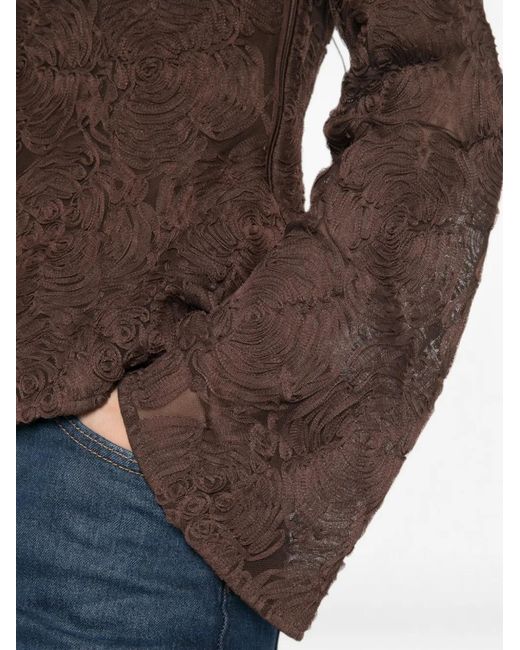 ROTATE BIRGER CHRISTENSEN Brown Floral-Appliqué Blouse