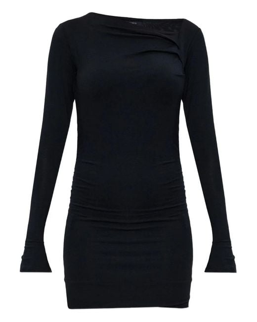 AllSaints Black Seyma Asymmetric-Neck Draped Dress