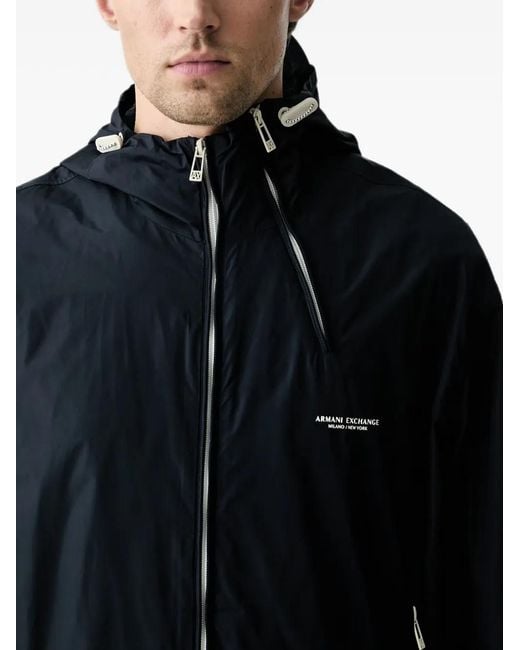 ARMANI EXCHANGE Black Hooded Logo-Print Jacket for men