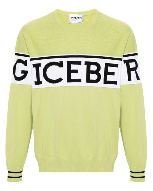 Iceberg Green Jacquard-Logo Cotton Sweatshirt for men
