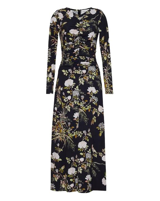 Robe Longue Froncée À Fleurs Maisy Cara Cara en coloris Black