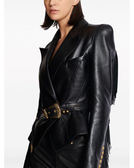 Balmain Black Jolie Madame Fringed Leather Jacket