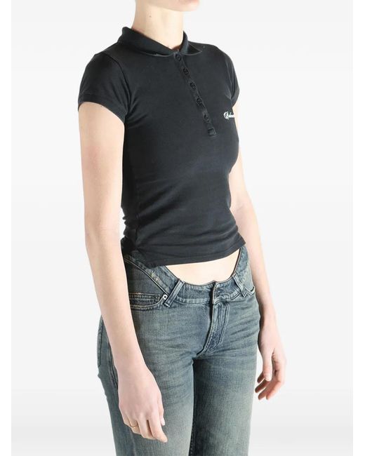 Balenciaga Black Buttoned Polo Top