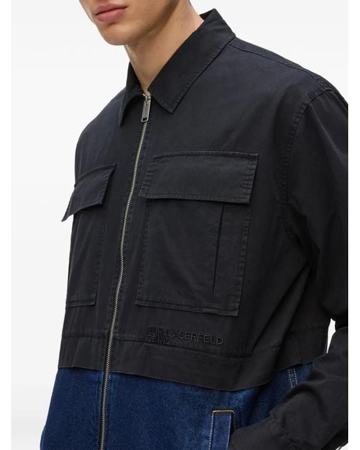 Karl Lagerfeld Blue Mixed-Panel Zip-Fastening Shirt Jacket for men
