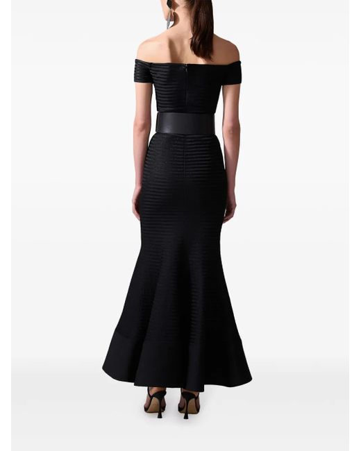 Carolina Herrera Black Striped Off-Shoulder Maxi Dress