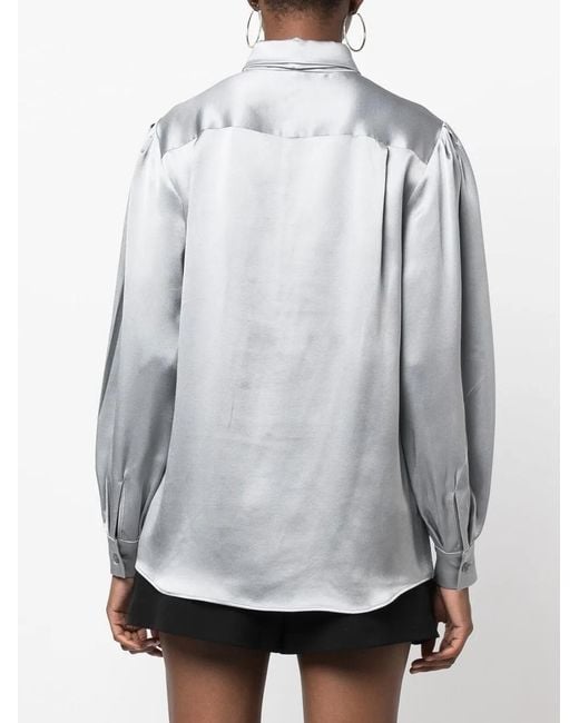 Alberta Ferretti Gray Scarf-Detail Silk Shirt