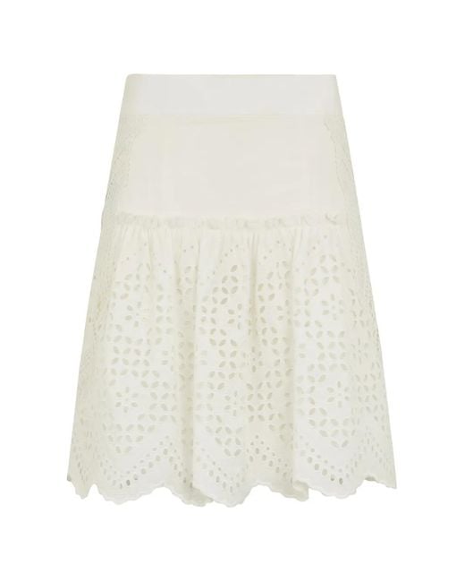 Alberta Ferretti White Broderie-Anglaise Wavy-Hem Midi Skirt