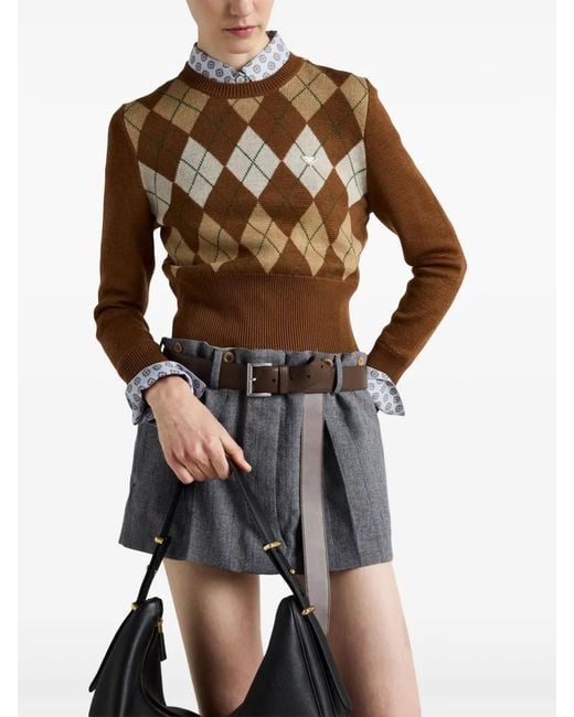 Prada Gray Striped Mini Skirt - Women's - Wool