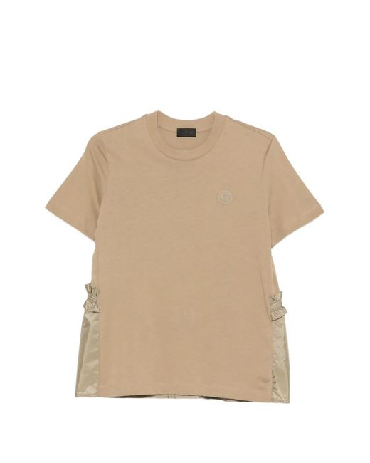Moncler Natural Ruffled Logo-Patch T-Shirt