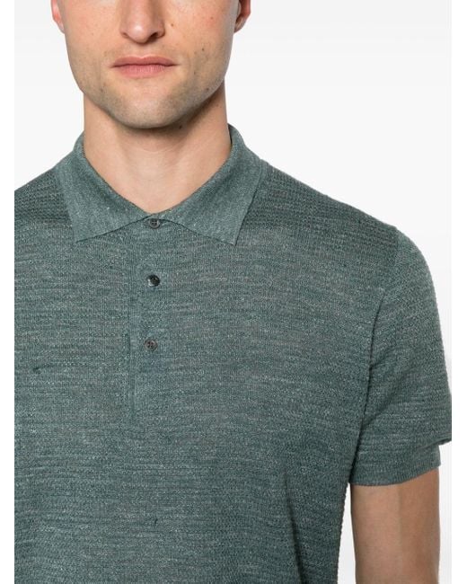 Corneliani Green Speckle-knit Polo Shirt for men