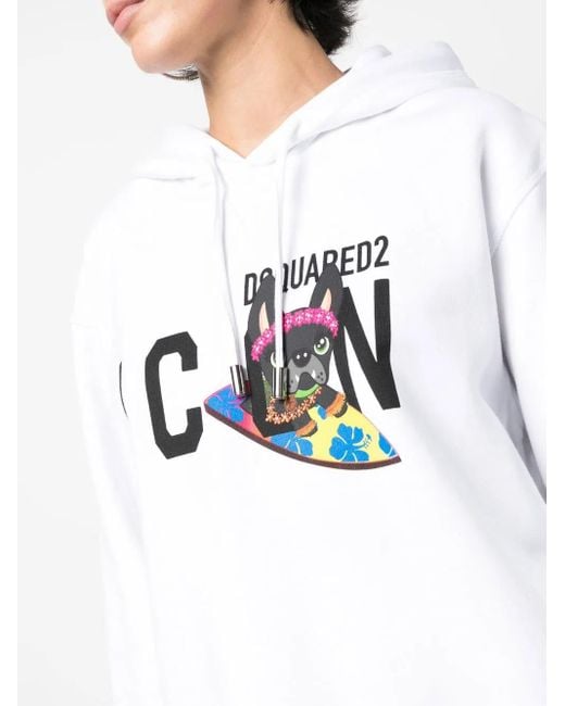 DSquared² White Logo-Print Drawstring Hoodie