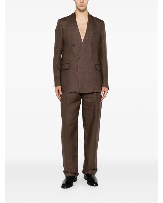 MARSĒM Brown Double-Breasted Collarless Blazer for men