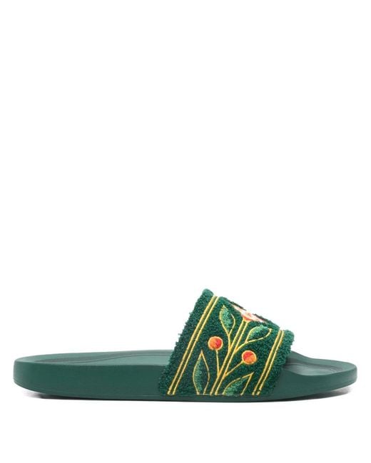 Casablanca Green Floral-Embroidered Slides for men