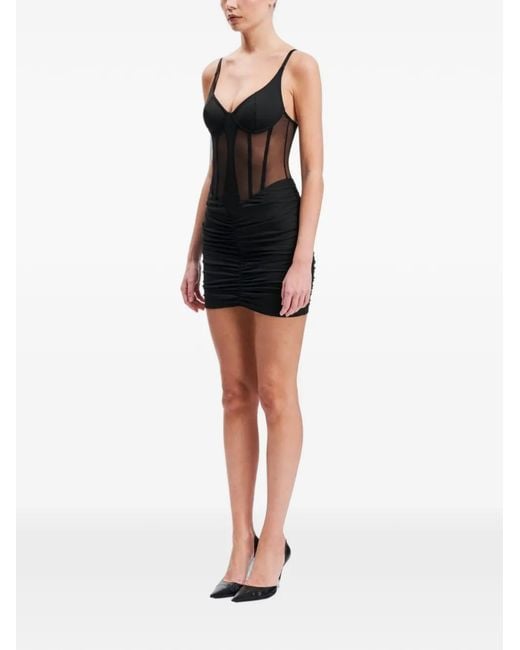 OW Collection Black Robe Courte Sivara À Empiècement En Résille Et Fronces
