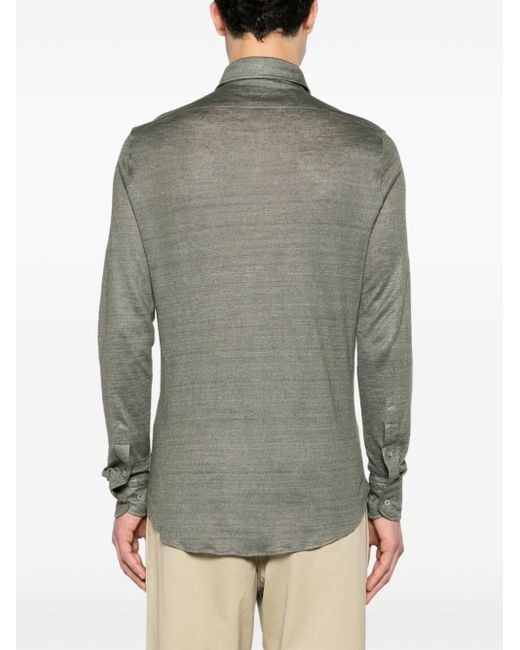 Paul & Shark Gray Spread-collar Linen Shirt for men