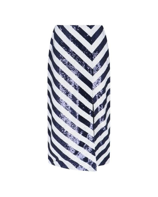 Ralph Lauren Blue Striped Sequinned Midi Skirt