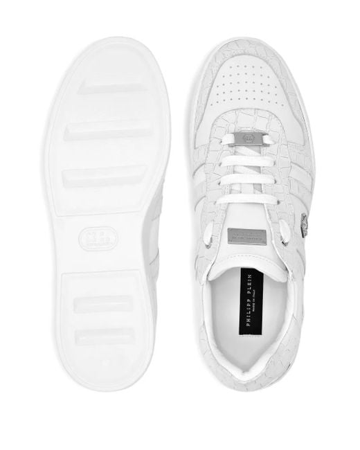 Philipp Plein White Nubuck Low Top Sneakers Cocco