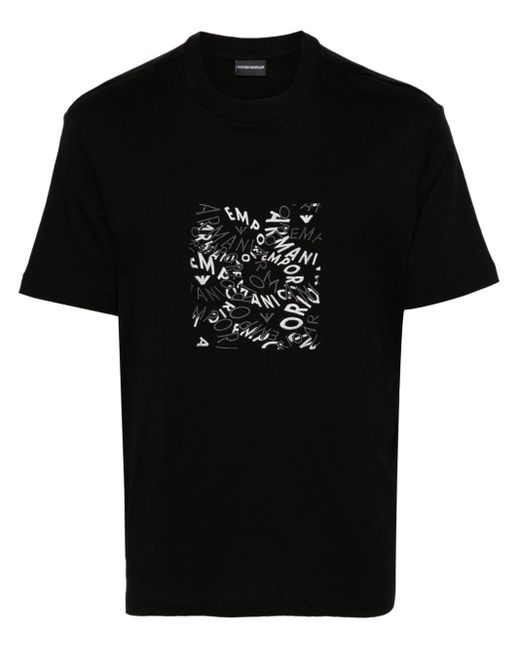 Emporio Armani Black Logo-embroidered Cotton T-shirt for men