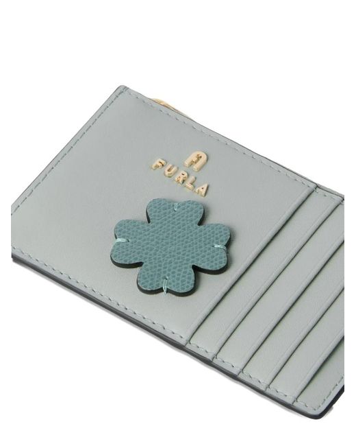 Furla Gray Camelia Medium Flower-Patch Card Case