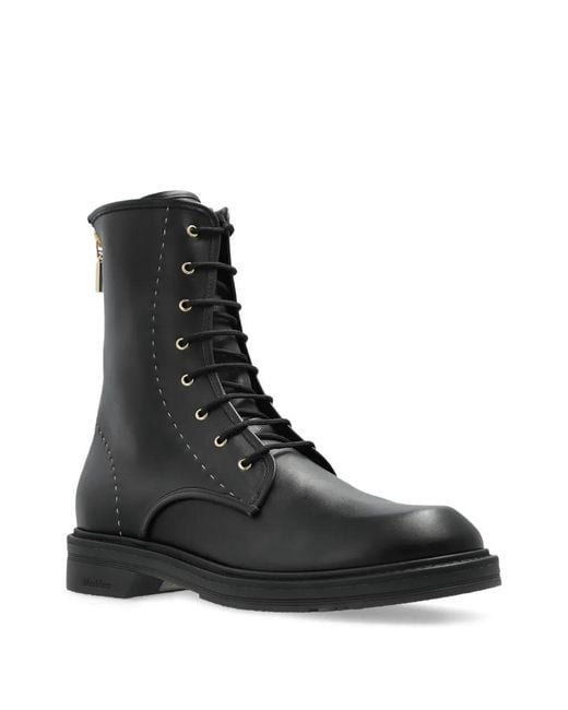 Max Mara Black Lace-Up Combat Boots