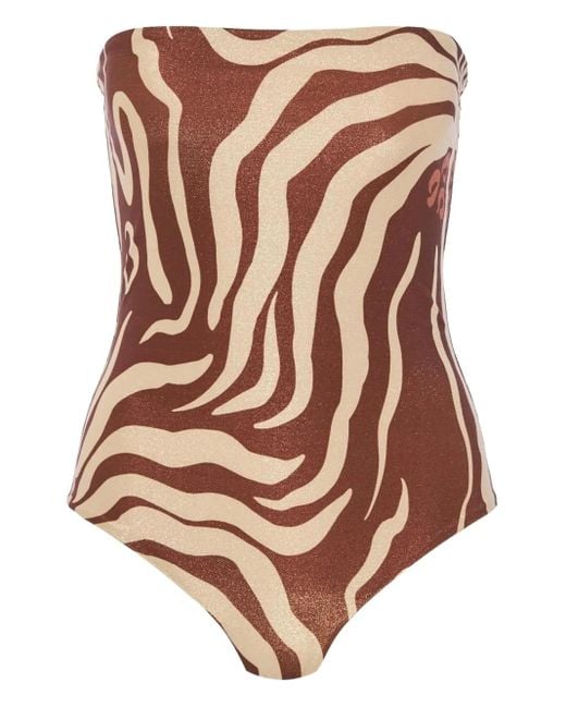 Johanna Ortiz Brown Zebra-Print Strapless Swimsuit