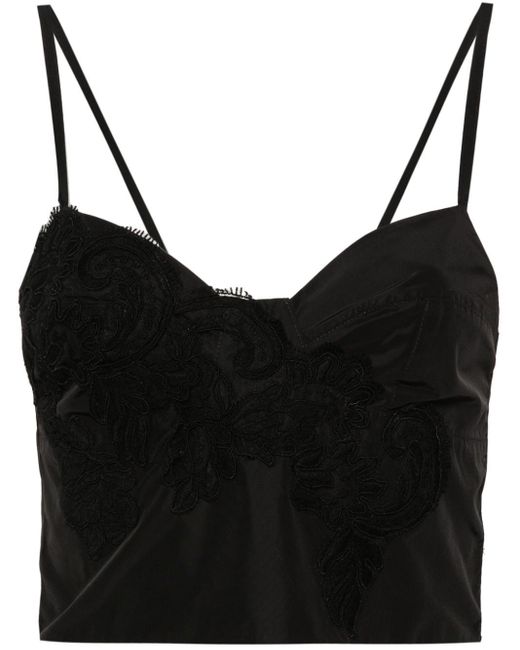 ERMANNO FIRENZE Black Lace-embellished Crop Top