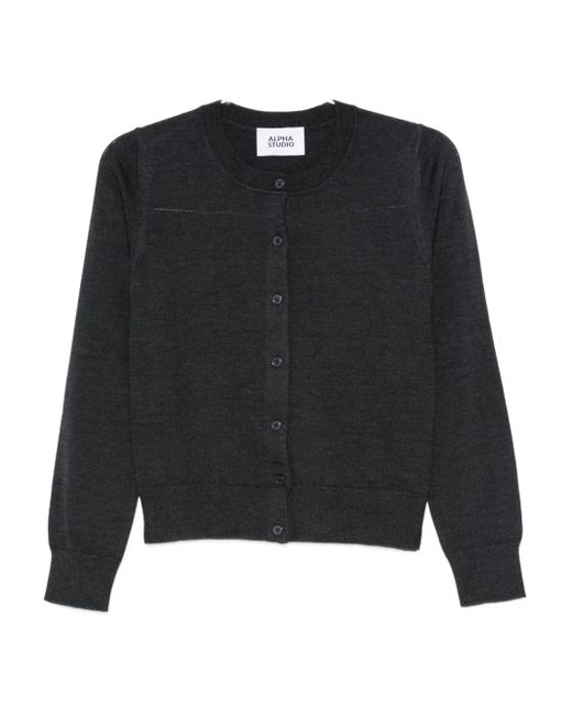 Alpha Studio Women's Black Buttoned Crew-Neck Cardigan