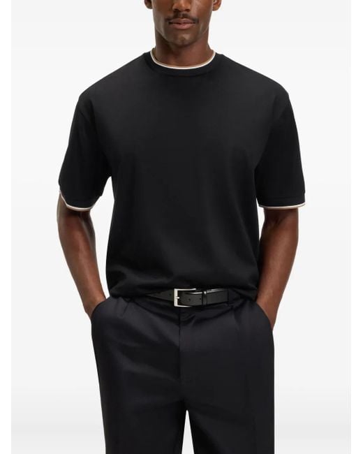 Boss Black Ribbed-Trim T-Shirt for men