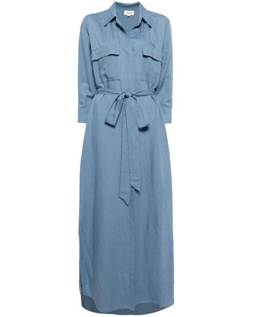 L'Agence Blue Cameron Linen-blend Shirt Dress