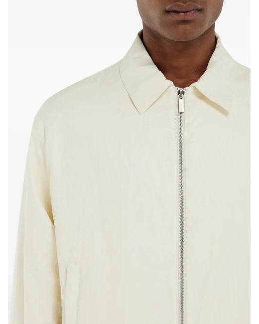 Ferragamo White Shirt Collar Zipped Linen Jacket for men