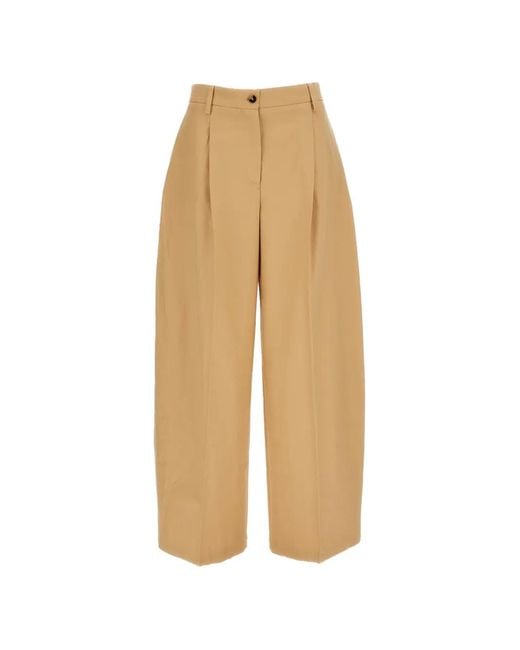 Alberto Biani Natural Pleated Wide-Leg Trousers