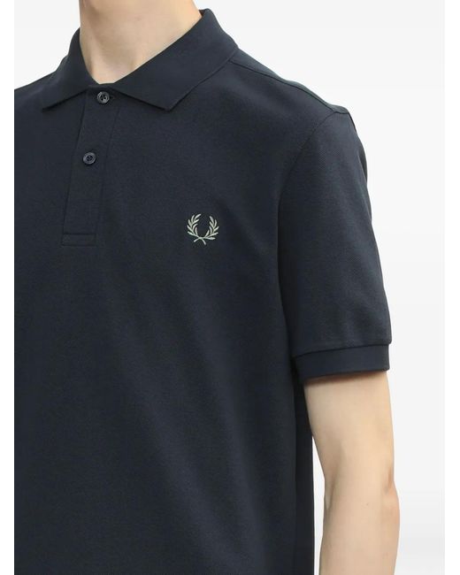 Fred Perry Blue Embroidered Laurel-Wreath Polo Shirt for men