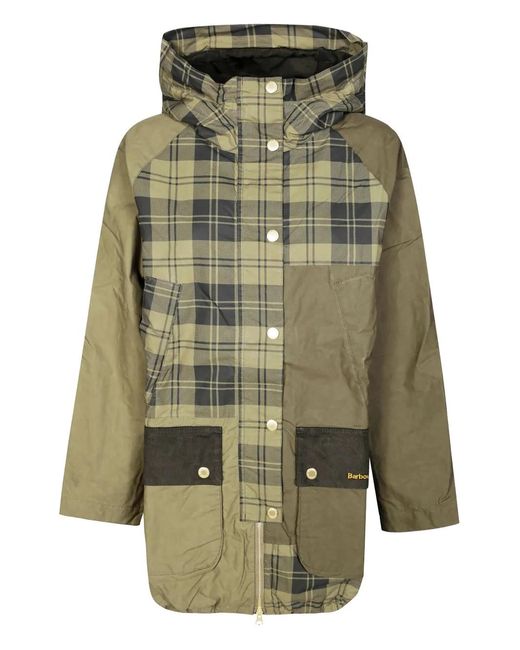 Barbour Green Shelley Plaid-Pattern Parka Jacket
