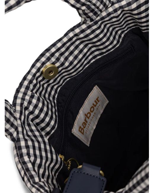 Barbour Black Mini Riah Gingham-Check Quilted Tote Bag