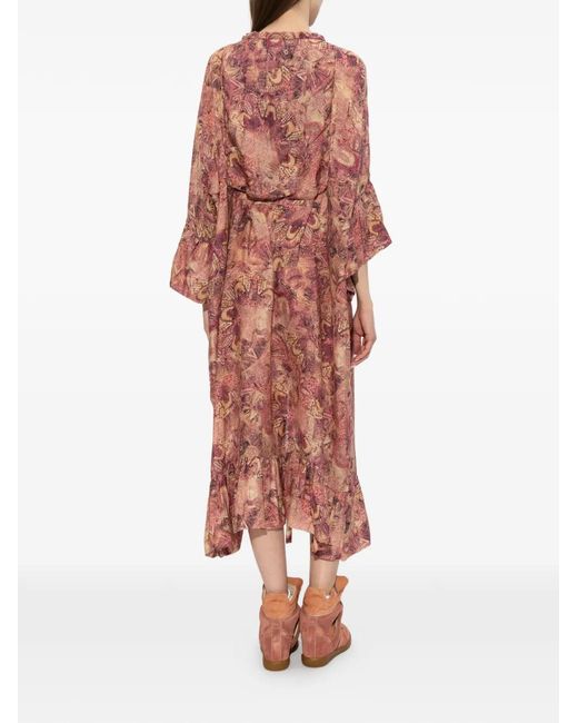 Isabel Marant Pink Graphic-Print Ruffled Dress