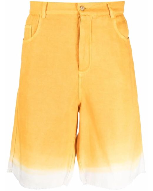 Federico Curradi Yellow Tie-Dye Denim Shorts for men