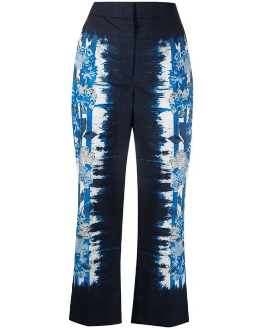 Alberta Ferretti Blue Geometric-Print Wide-Leg Trousers