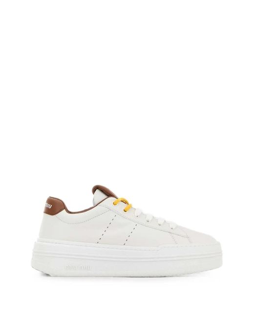 Miu Miu White Logo-Print Leather Sneakers
