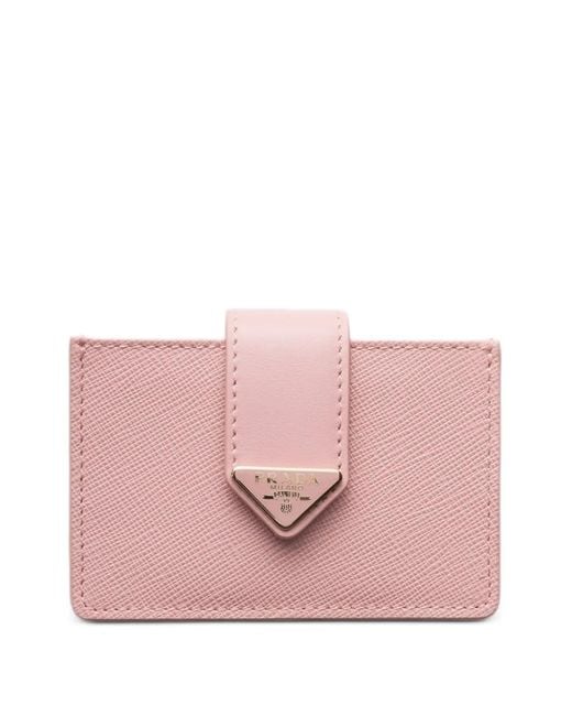 Prada Pink Porte-Cartes En Cuir Saffiano Et Cuir Lisse