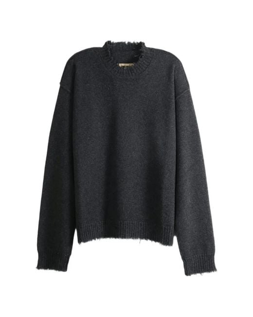 Uma Wang Black Distressed-Effect Long-Sleeve Sweater for men