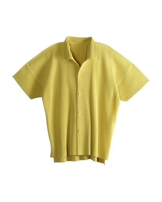 Homme Plissé Issey Miyake Yellow Pleated Short-Sleeve Shirt for men