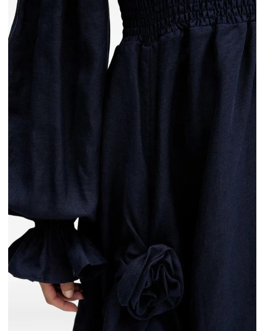Sleeper Blue Off-Shoulder Smocked Midi Dress