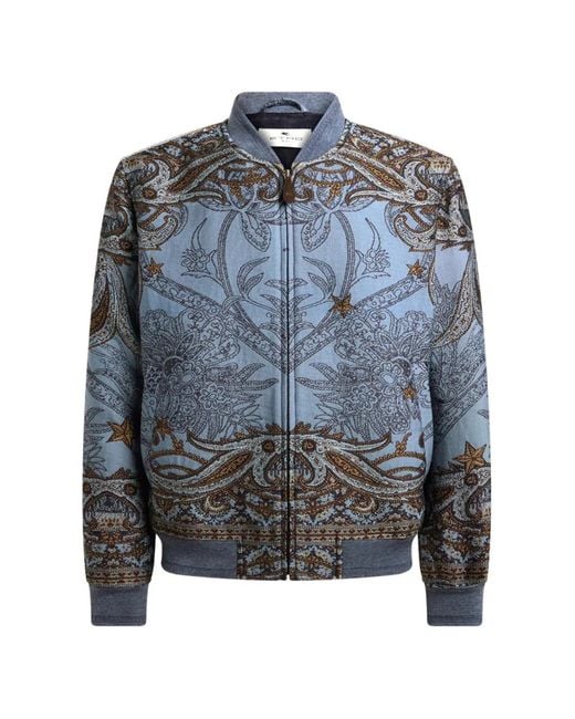 Etro Blue Pegaso Jacquard Bomber Jacket for men