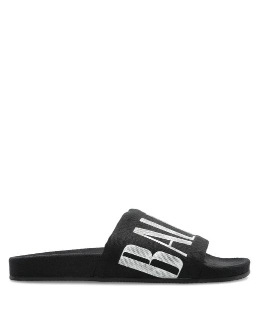Balenciaga Black Logo-Print Slides for men