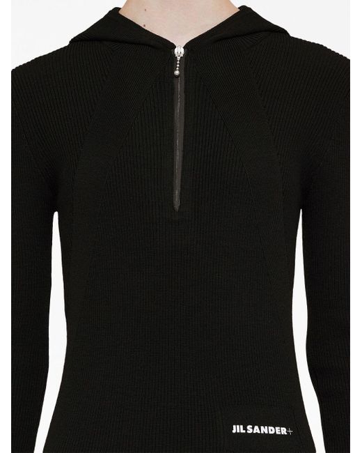 Jil Sander Black Ribbed-knit Hooded Midi Dress