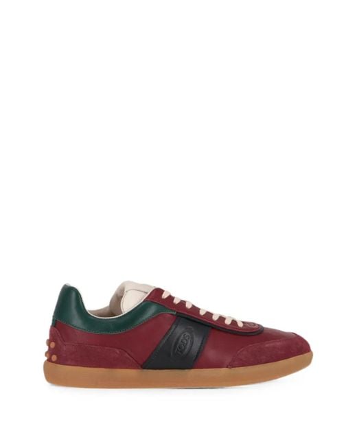 Tod's Red Gommino-Detail Panelled Sneakers for men